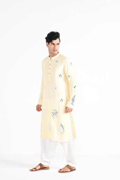 Lemon Yellow Mirror Work Kurta Set