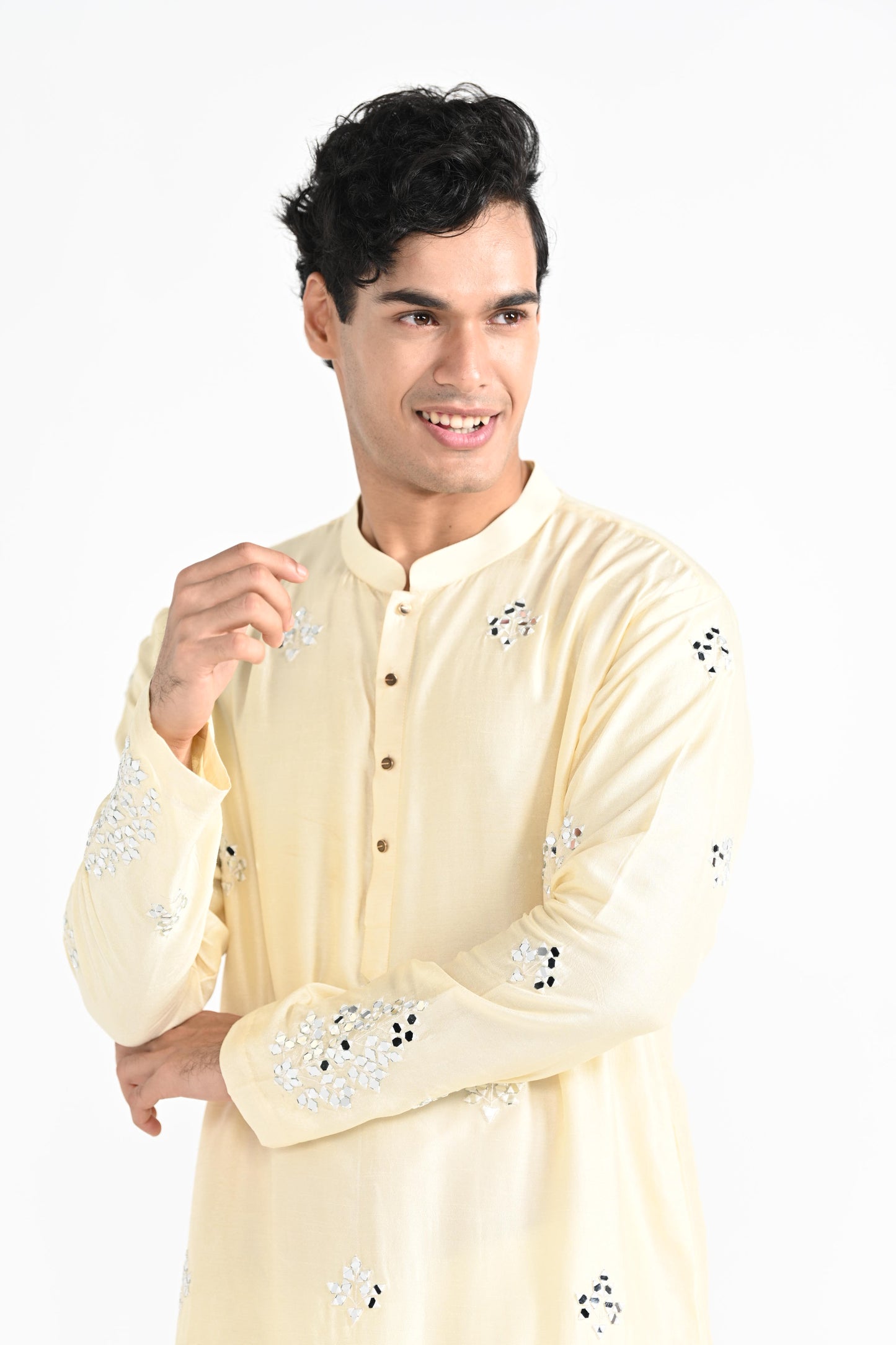Lemon Yellow Mirror Work Kurta Set