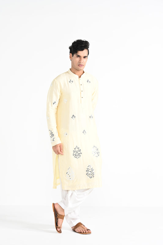 Lemon Yellow Mirror Work Kurta Set