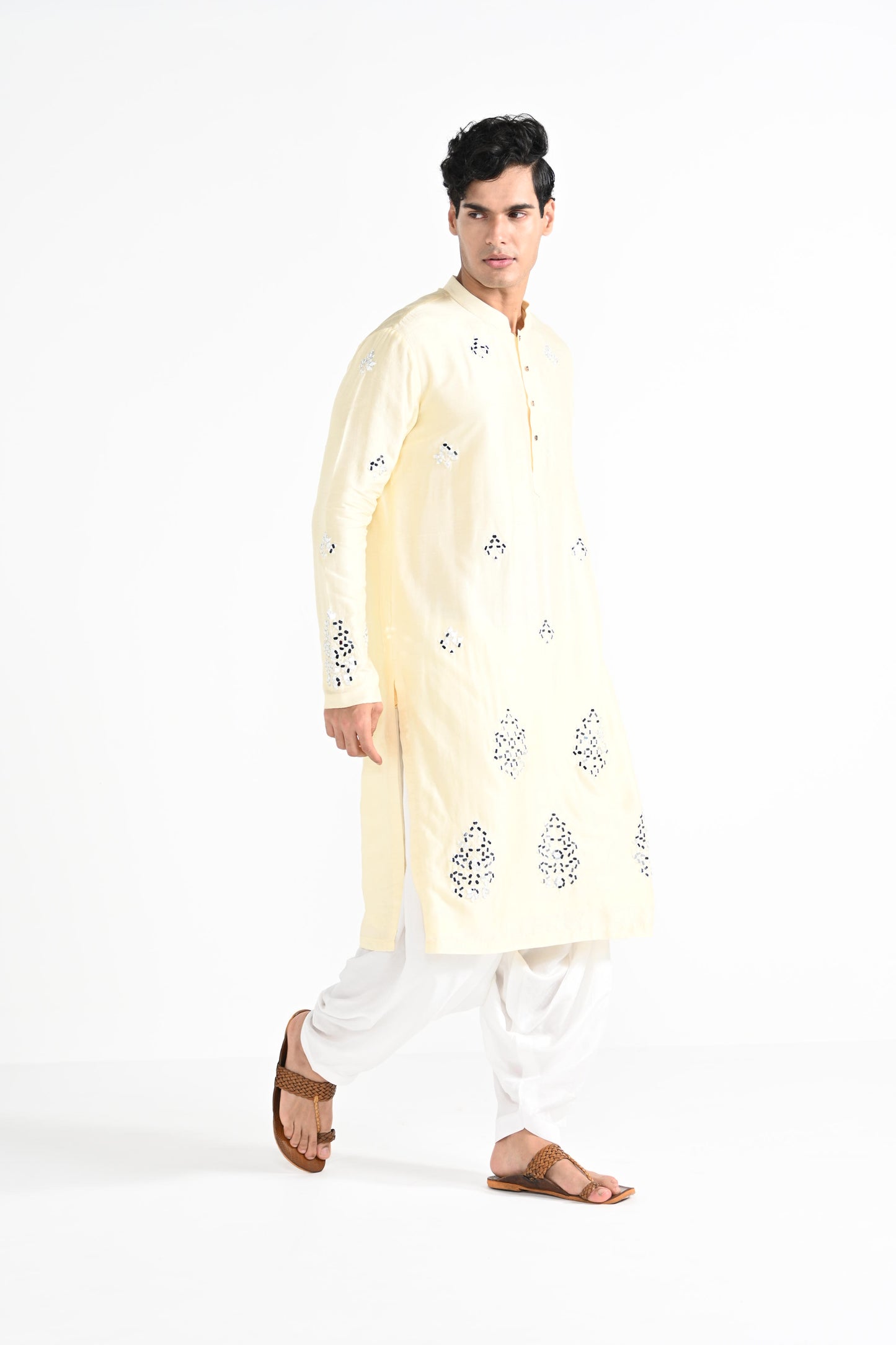 Lemon Yellow Mirror Work Kurta Set
