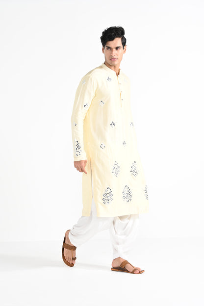 Lemon Yellow Mirror Work Kurta Set