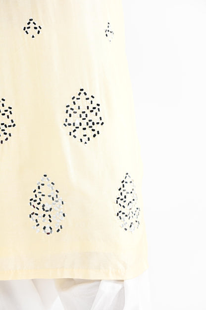 Lemon Yellow Mirror Work Kurta Set