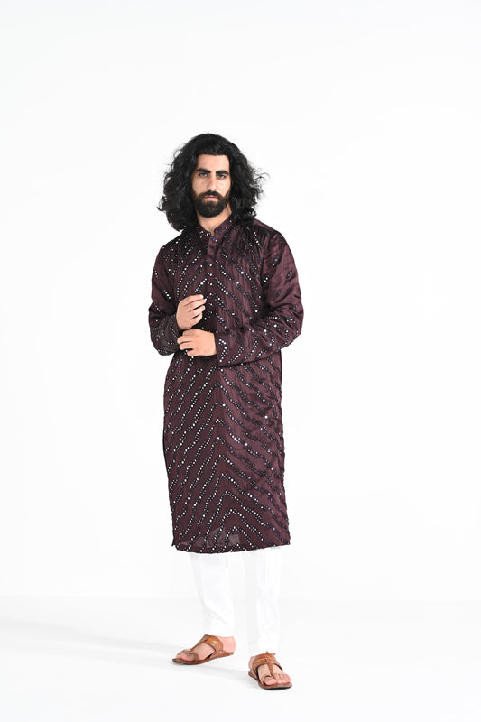 Plum Perfect Mirror Work Kurta Set