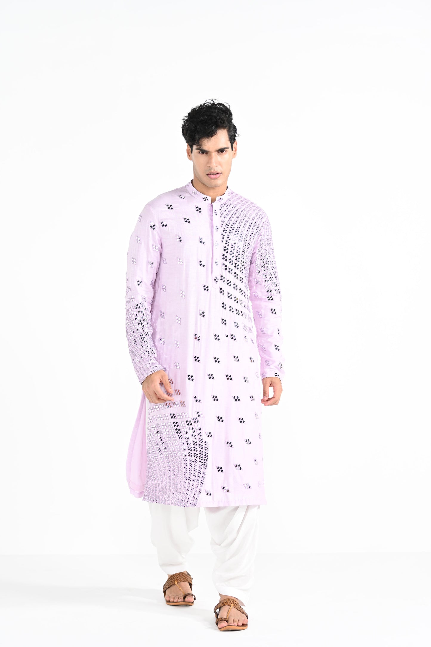 Lilac Radial Mirror Work Kurta Set