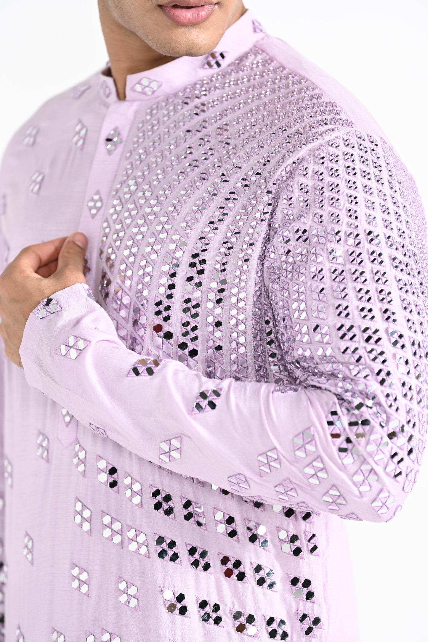 Lilac Radial Mirror Work Kurta Set