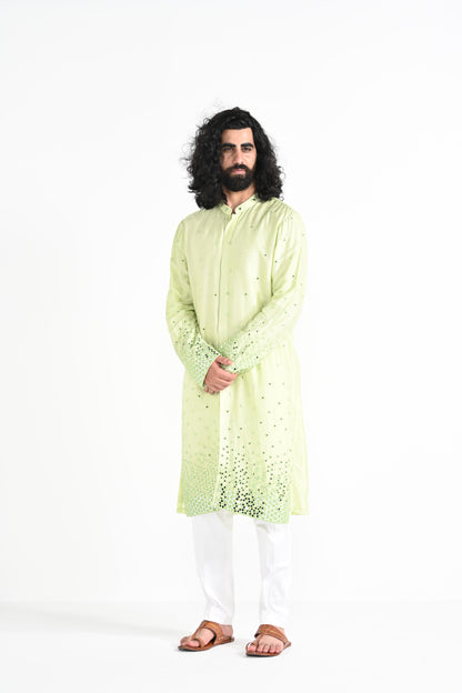 Lime Green Mirror Work Kurta Set