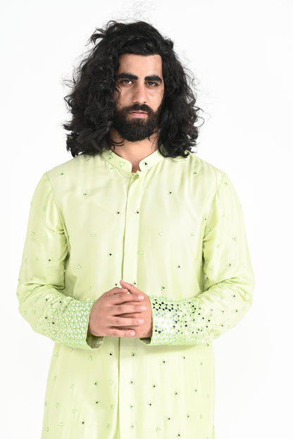 Lime Green Mirror Work Kurta Set