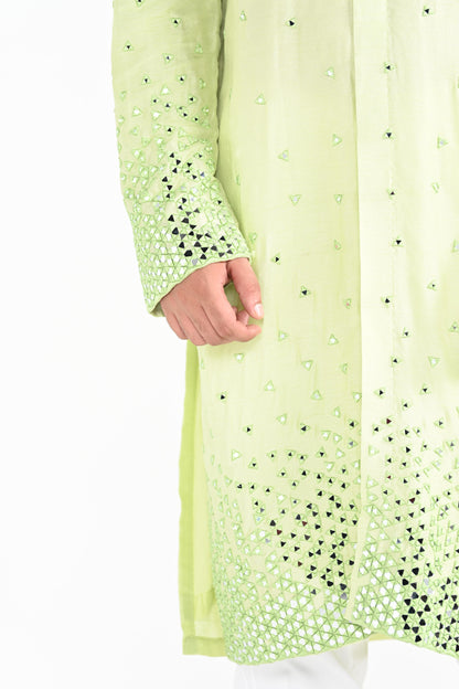 Lime Green Mirror Work Kurta Set