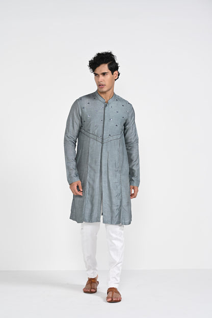 Slate Grey Hand Emboidered work kurta set