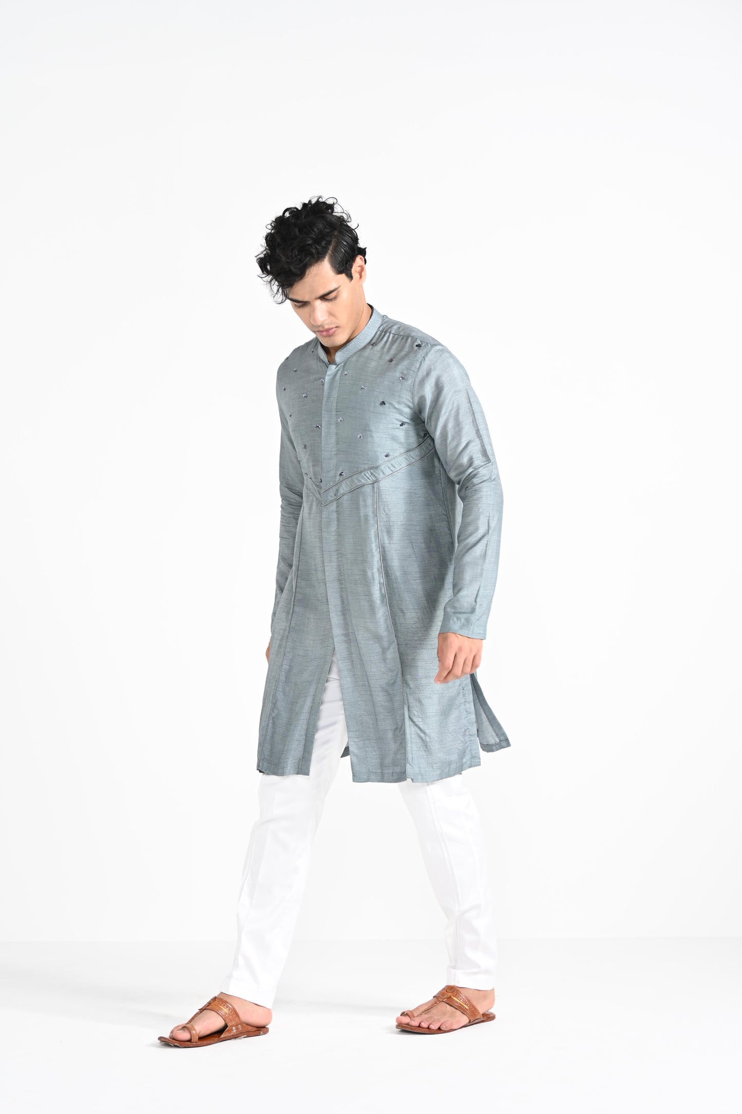 Slate Grey Hand Emboidered work kurta set