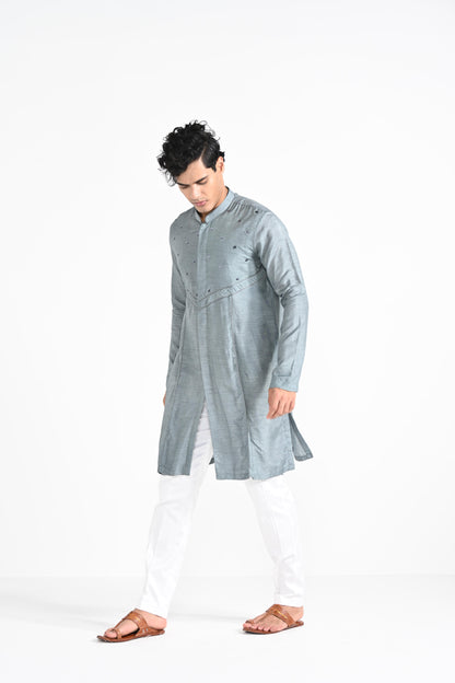 Slate Grey Hand Emboidered work kurta set