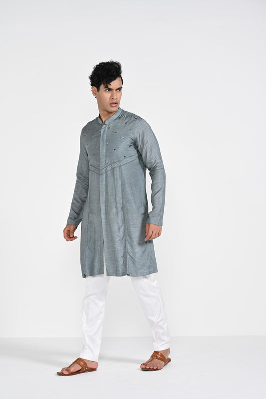 Slate Grey Hand Emboidered work kurta set