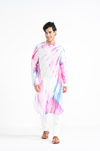 Pink and Blue Shibhori  kurta set