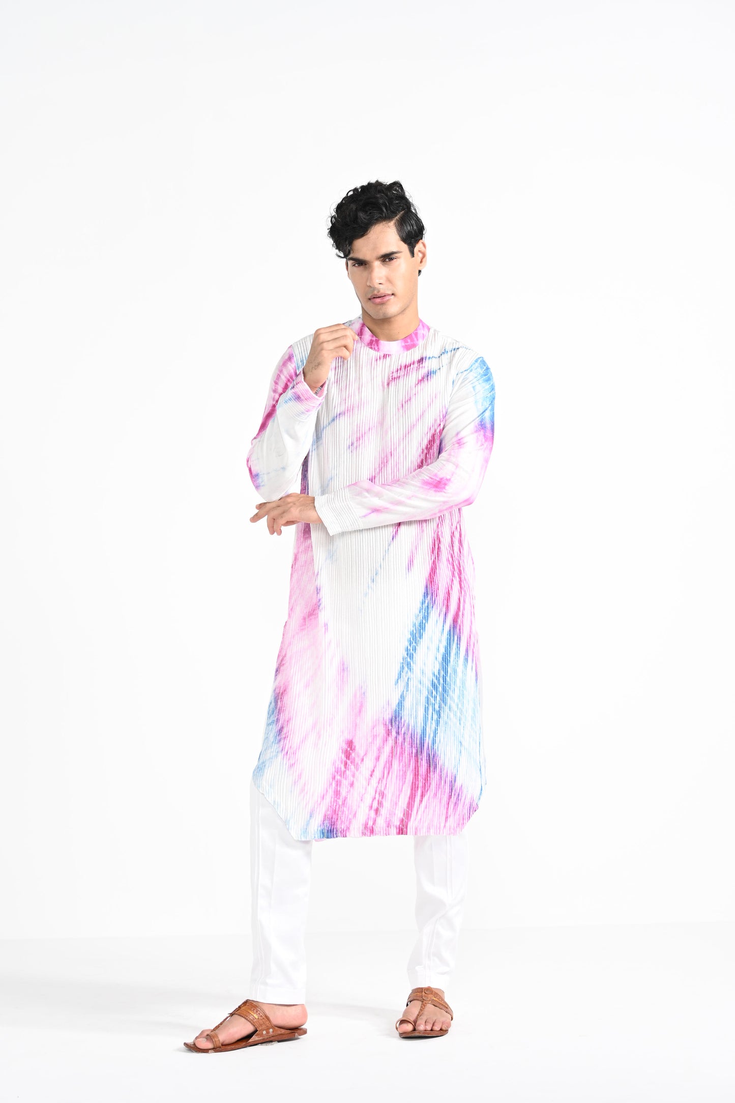 Pink and Blue Shibhori  kurta set