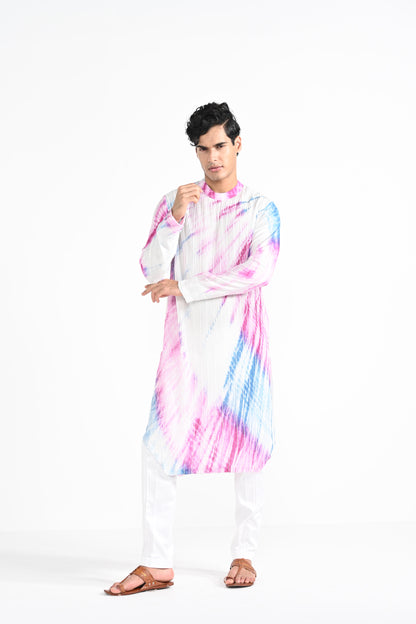 Pink and Blue Shibhori  kurta set