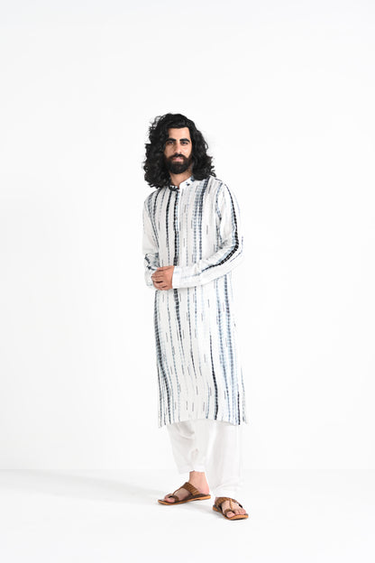 Black and White Shibhori hand emboidered work kurta set