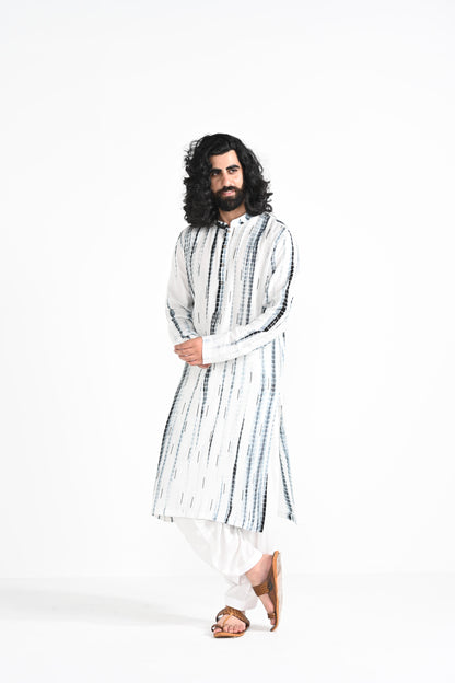 Black and White Shibhori hand emboidered work kurta set