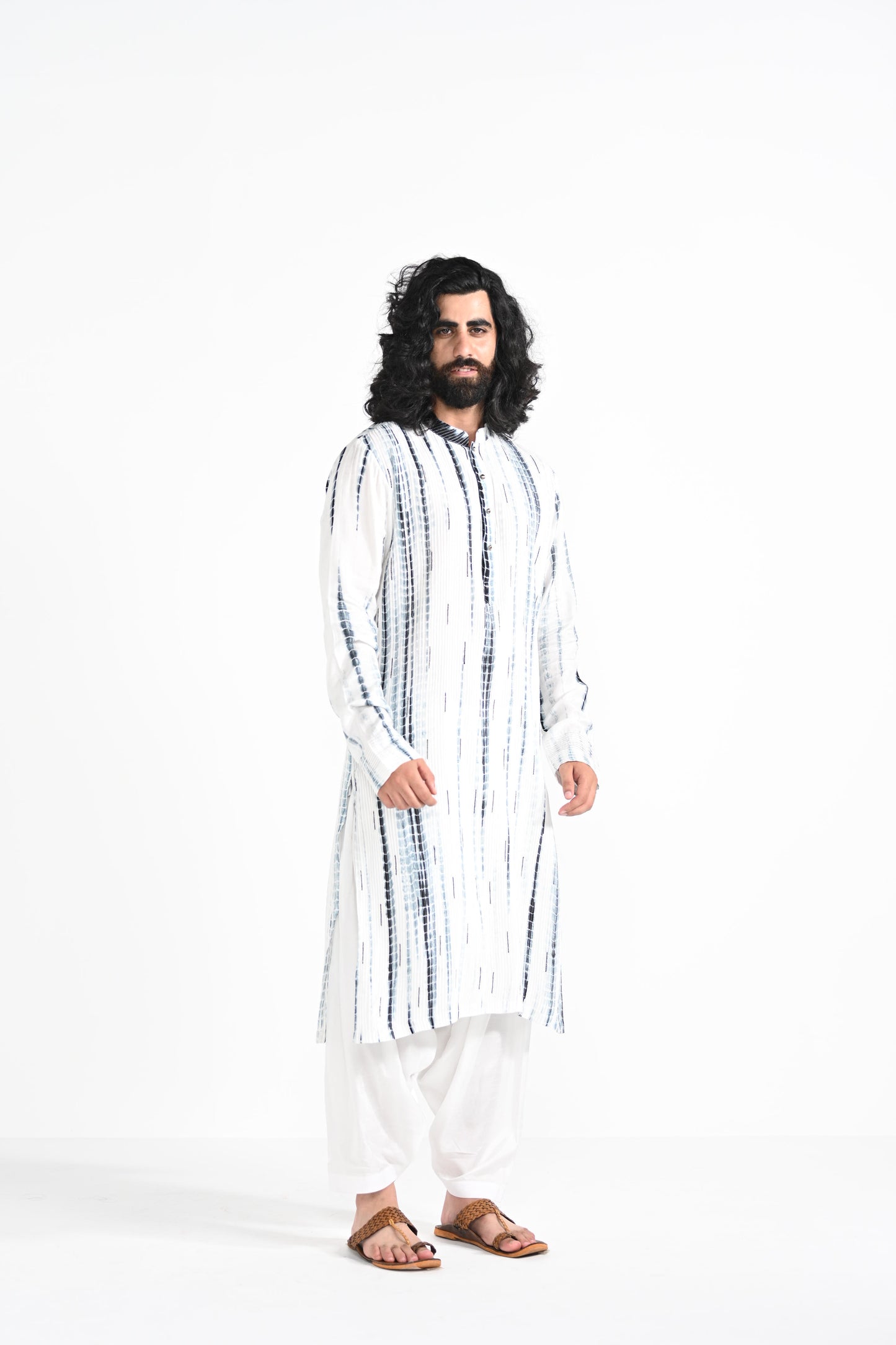 Black and White Shibhori hand emboidered work kurta set