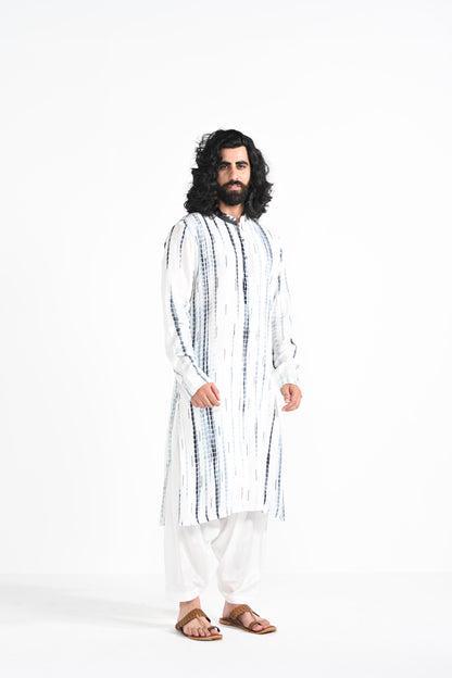 Black and White Shibhori hand emboidered work kurta set