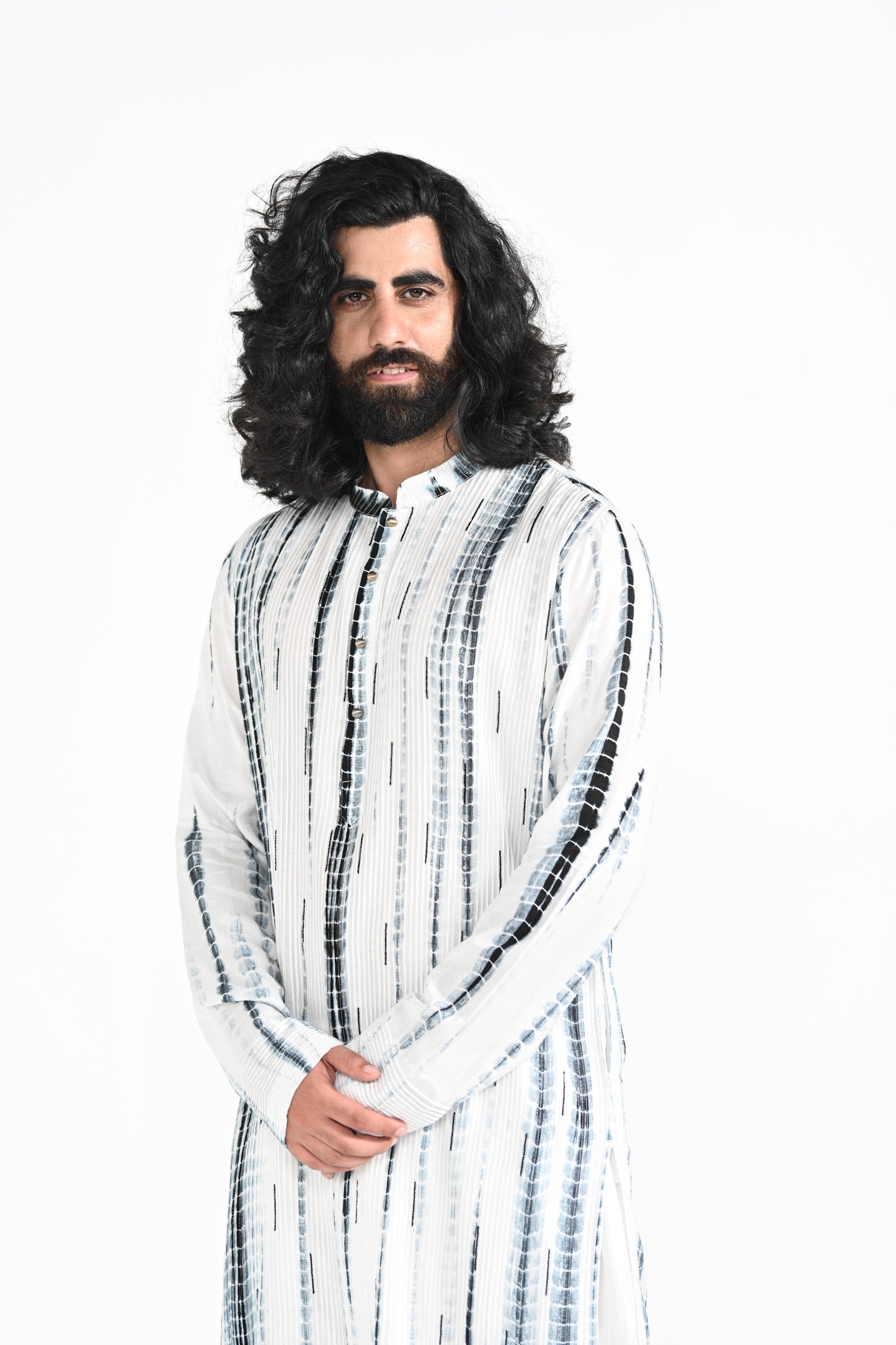 Black and White Shibhori hand emboidered work kurta set