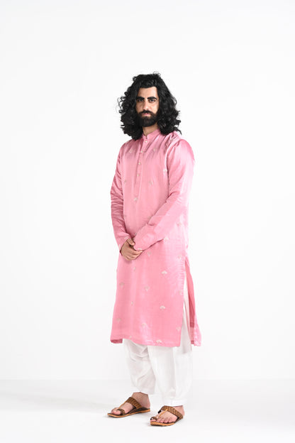 Mauvelous  pink work  kurta set