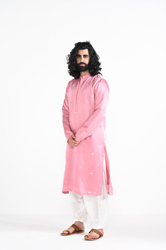 Mauvelous  pink work  kurta set