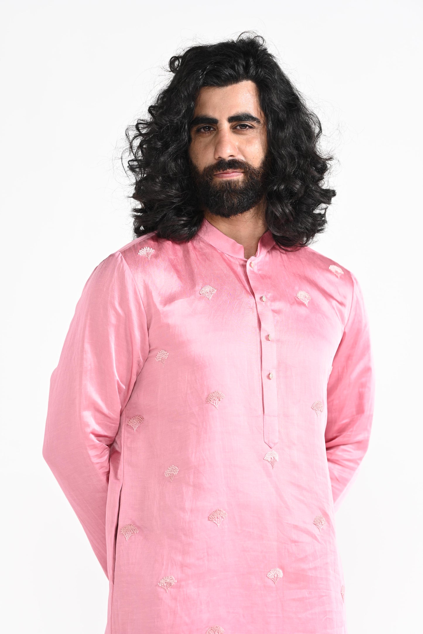 Mauvelous  pink work  kurta set