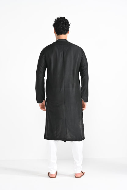 Black Sufi cord piping detail kurta set