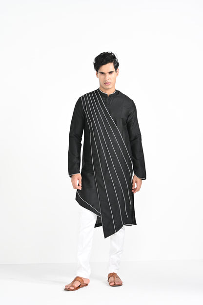 Black Sufi cord piping detail kurta set