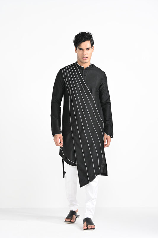 Black Sufi cord piping detail kurta set