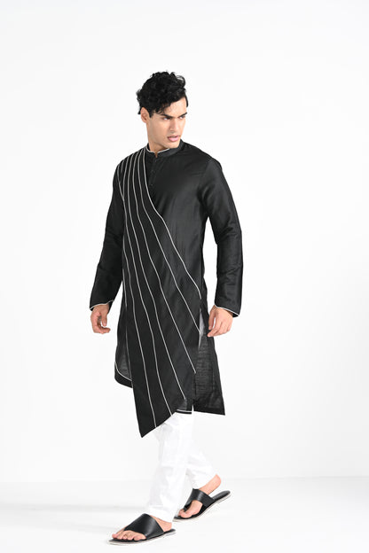 Black Sufi cord piping detail kurta set