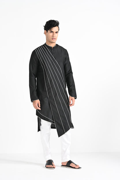 Black Sufi cord piping detail kurta set