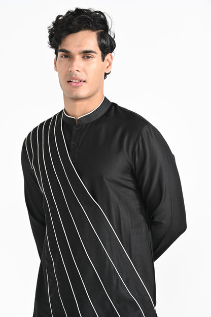 Black Sufi cord piping detail kurta set