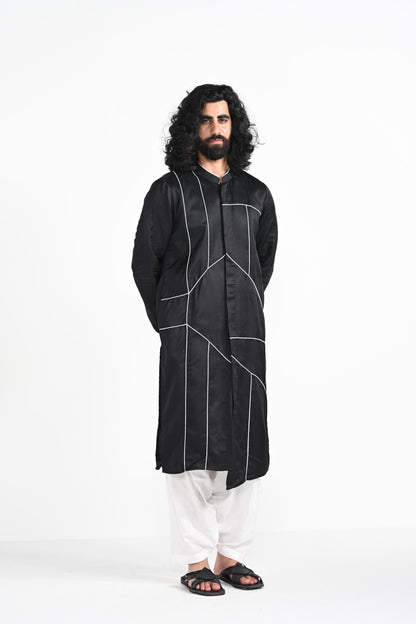 Black cord piping detail kurta set