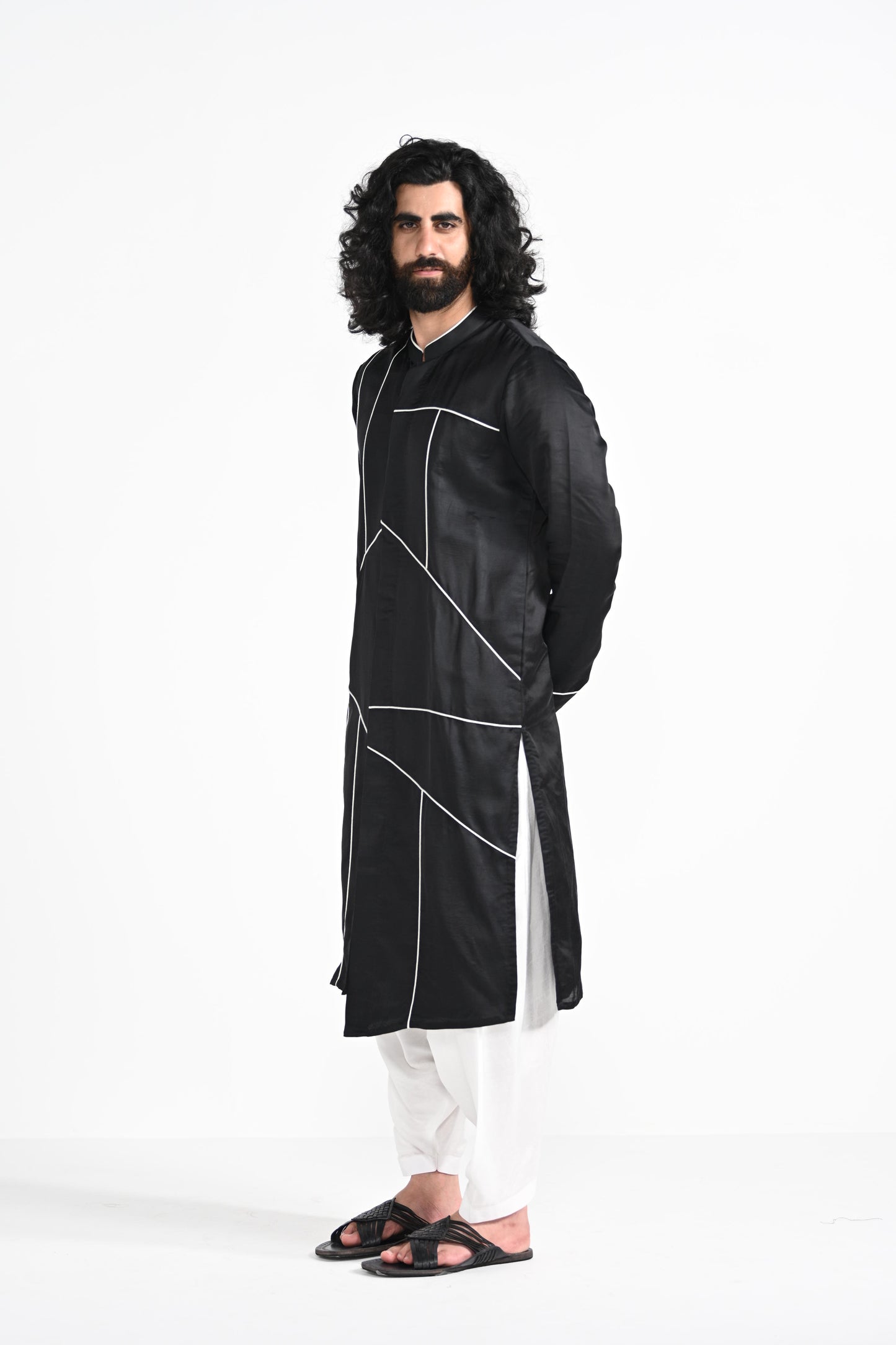 Black cord piping detail kurta set