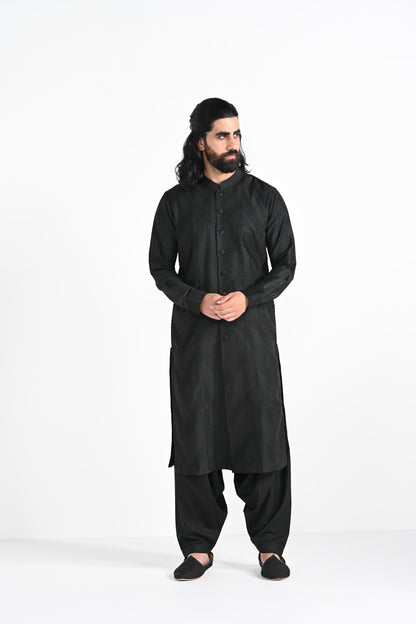 Black Pintucks kurta set