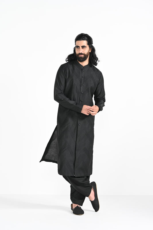 Black Pintucks kurta set