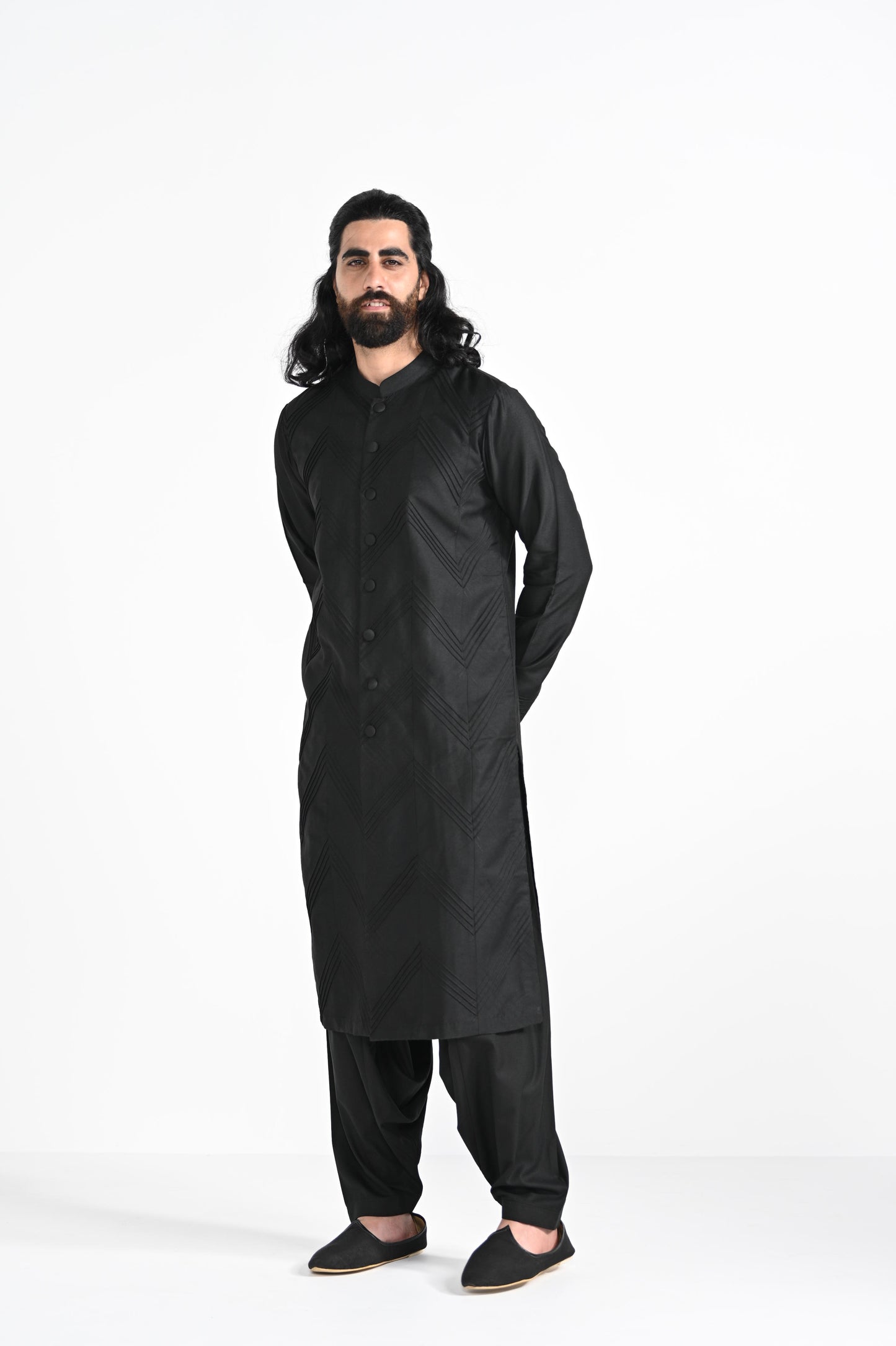 Black Pintucks kurta set