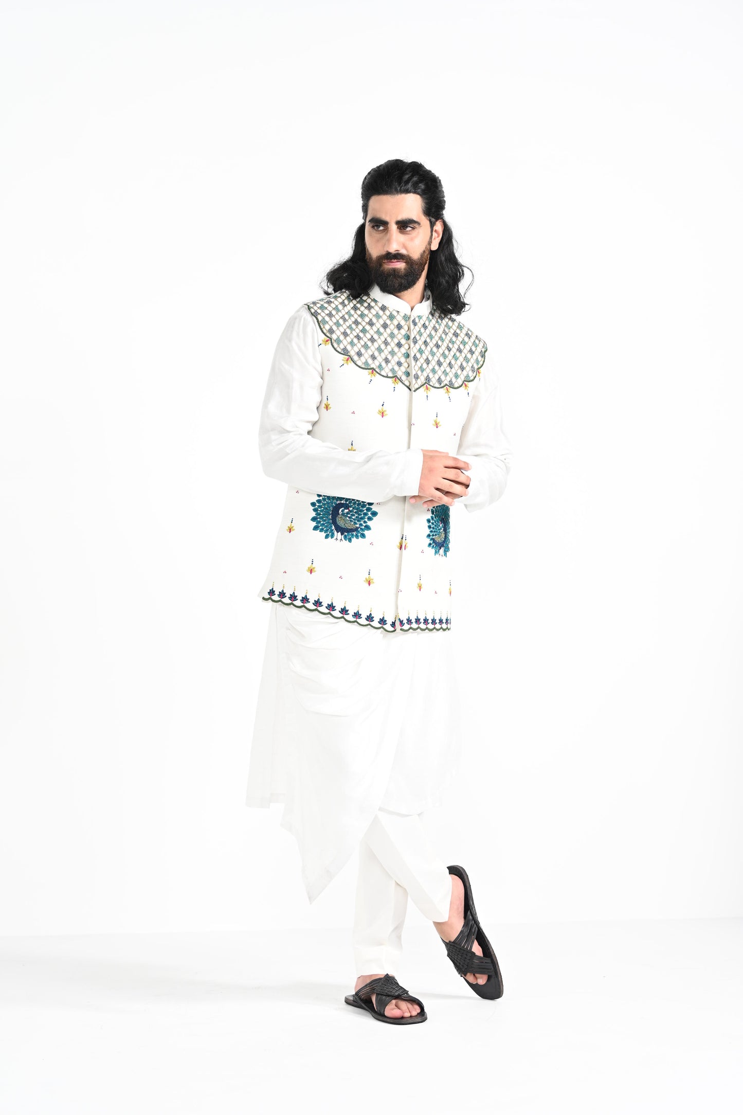 RAJASTHANI PEACOCK EMBROIDERED  NEHRU JACKET  SET