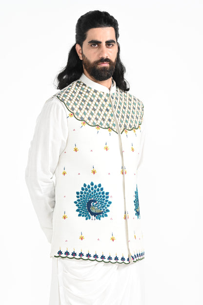 RAJASTHANI PEACOCK EMBROIDERED  NEHRU JACKET  SET