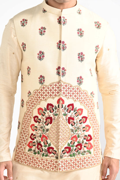 CREAM FLORAL NEHRU  JACKET  SET