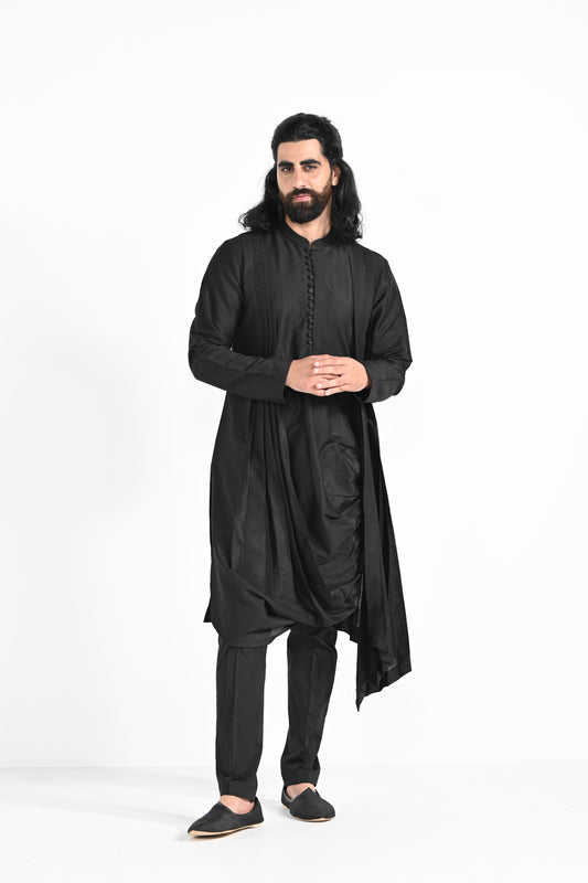 Jet Black Cowl kurta set