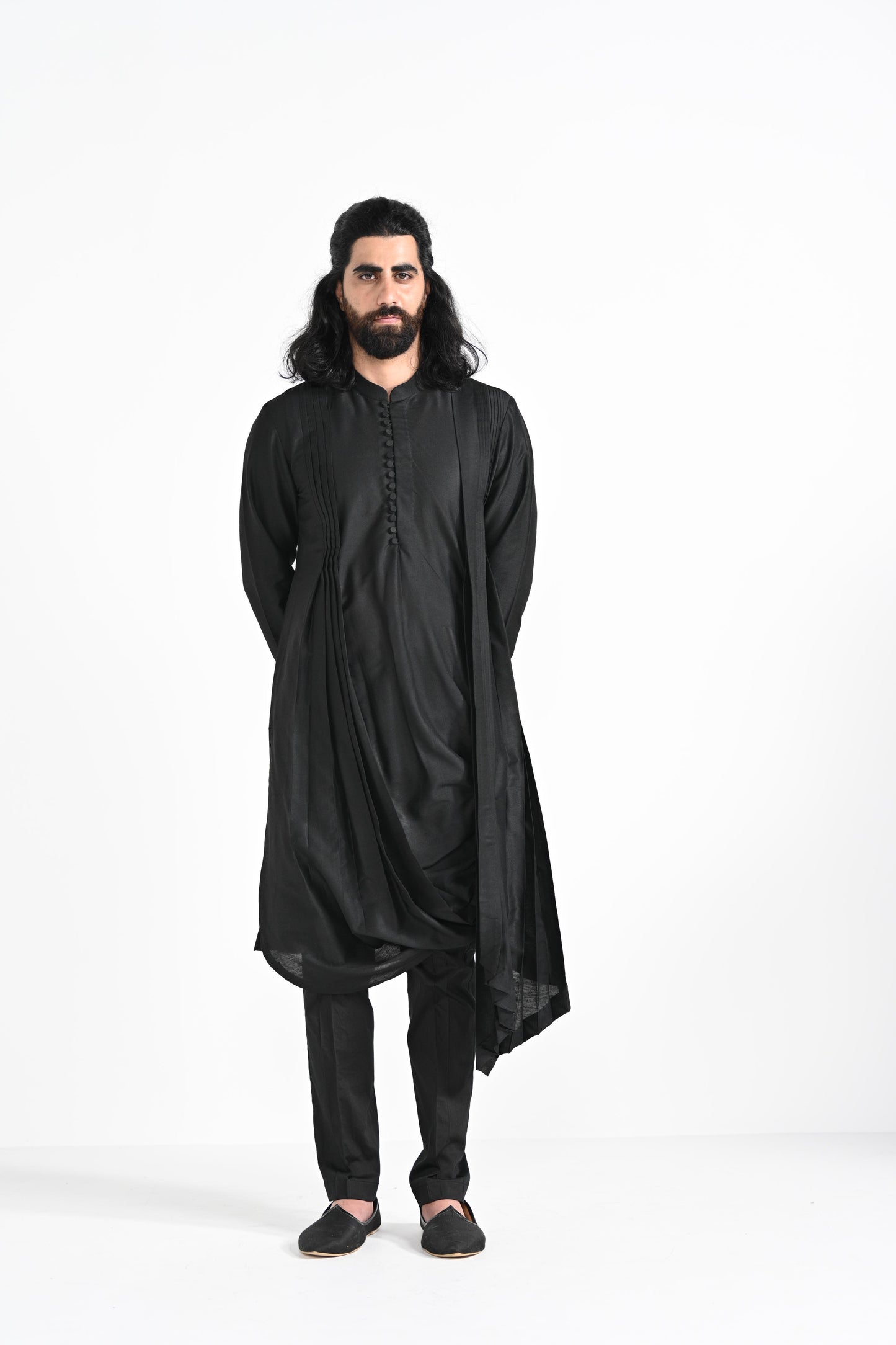 Jet Black Cowl kurta set