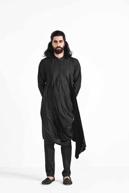 Jet Black Cowl kurta set