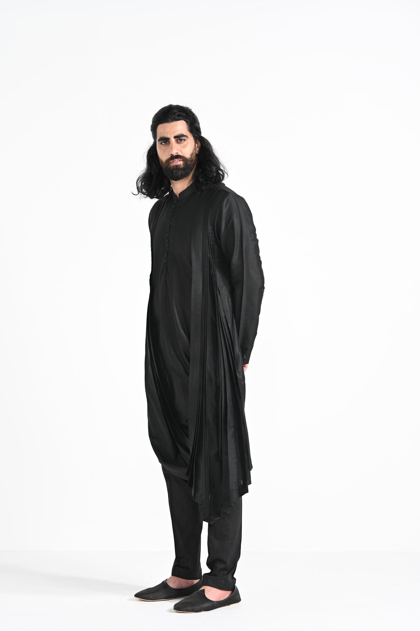 Jet Black Cowl kurta set