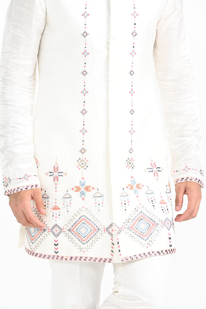 IVORY PHULKARI NEHRU  JACKET SET