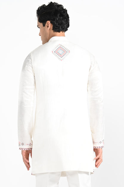 IVORY PHULKARI NEHRU  JACKET SET