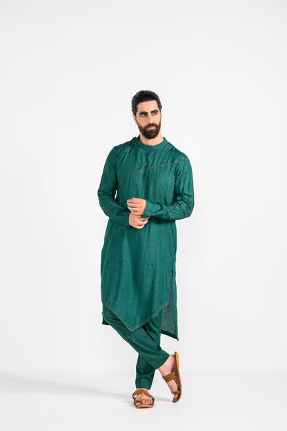 BOTTLE  GREEN  NEHRU JACKET SET