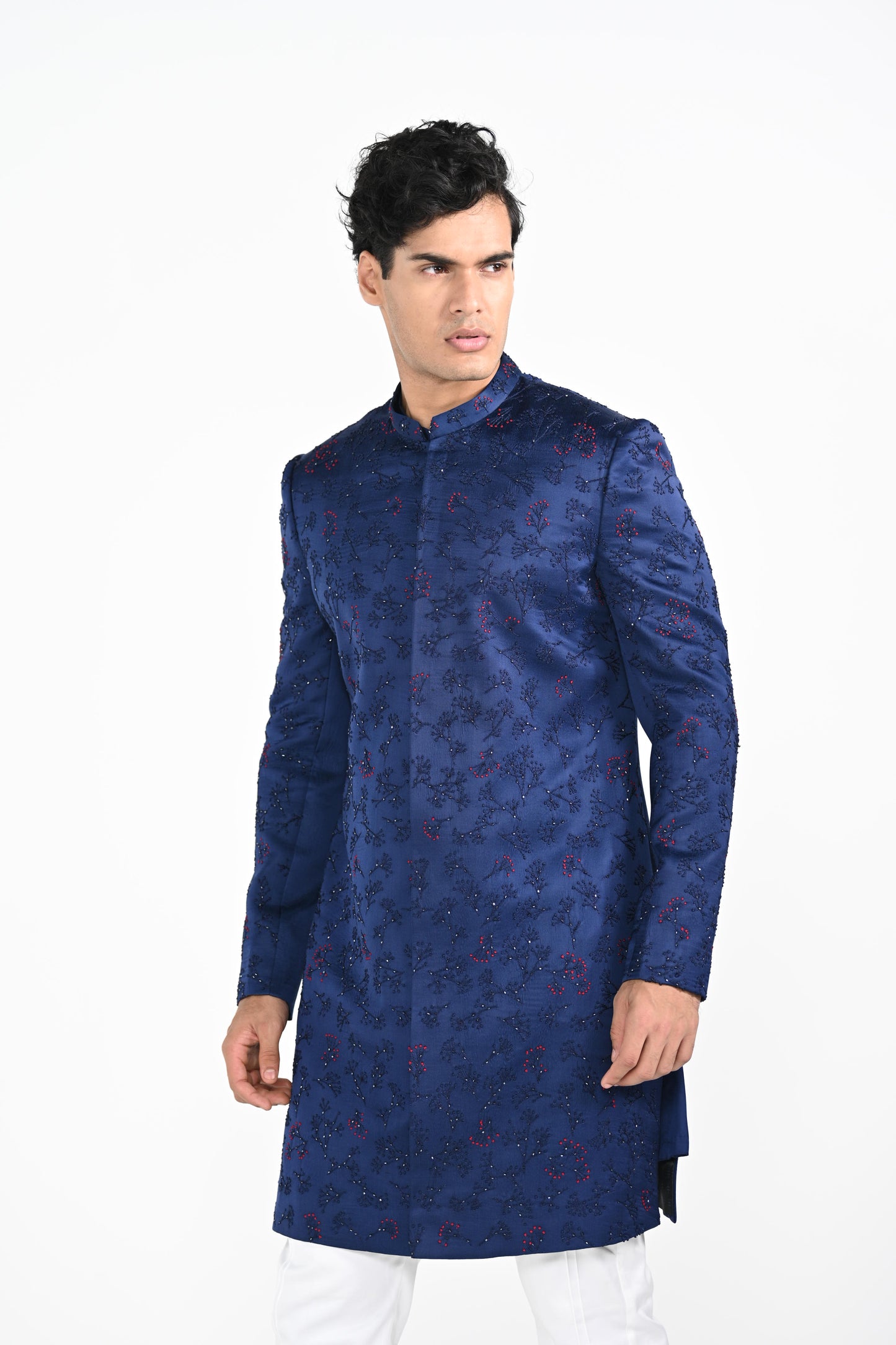 Royal Blue french knot achkan Set