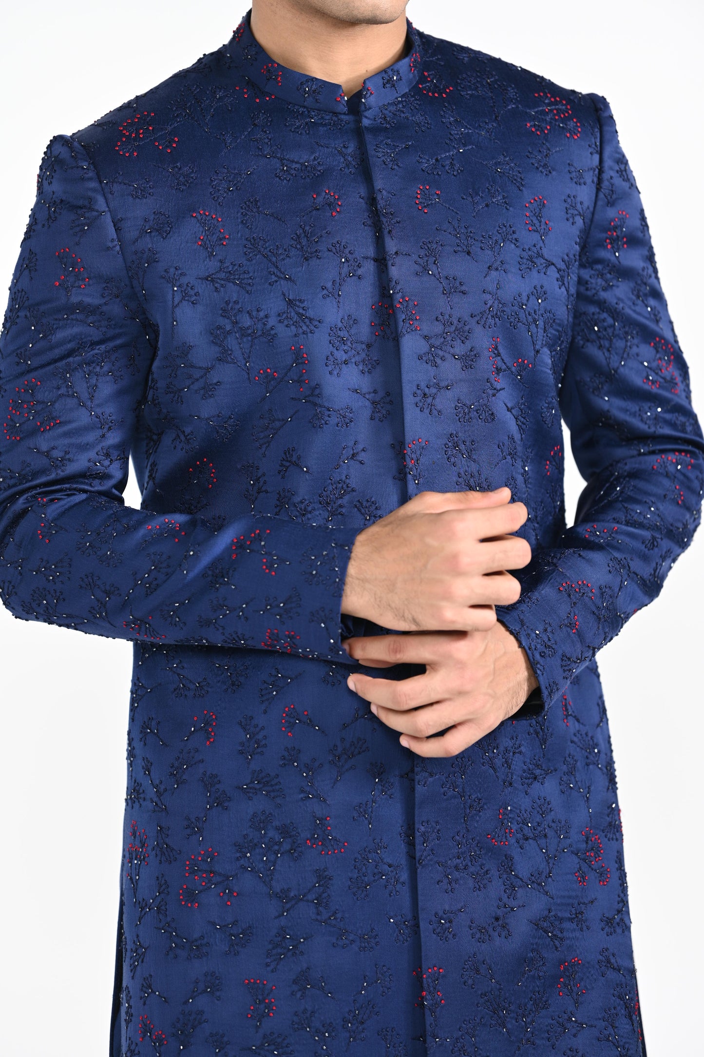 Royal Blue french knot achkan Set